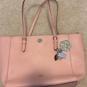 Coach Light Pink Tote Bag with Floral Charm